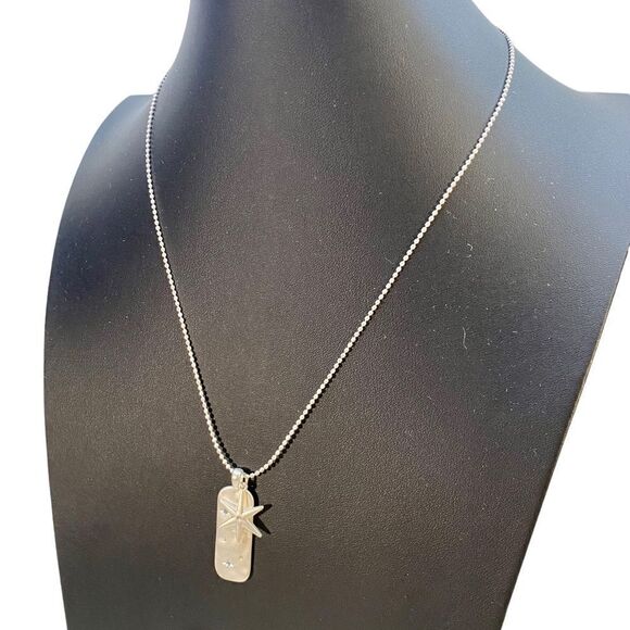 Lucky Brand Night Sky Pave Tag Necklace in Matte Silver Tone. - Picture 3 of 4